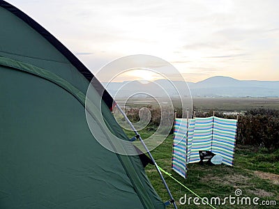 Camping sundown. Stock Photo