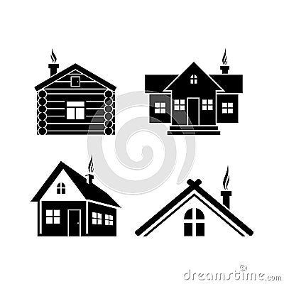 Camping symbols. The log house and cottage and hotel Vector Illustration