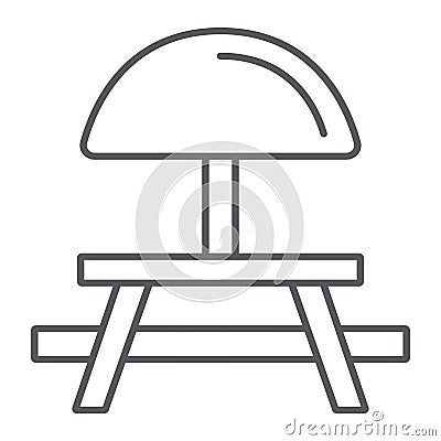 Camping table thin line icon, furniture and travel, picnic table sign, vector graphics, a linear pattern on a white Vector Illustration