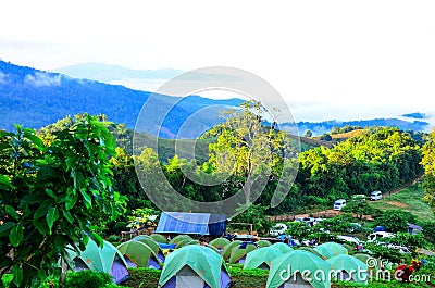 Camping tent at doi samer dao at Sri Nan national park, Nan ,Thailand Stock Photo