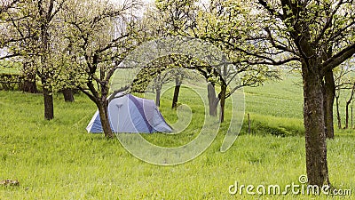 Camping tent in garden Stock Photo