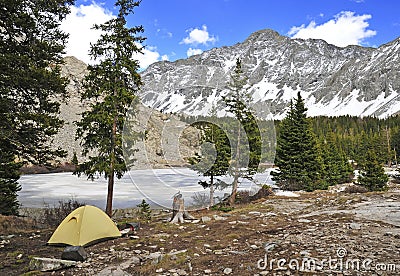 Camping with tent at Little Bear Peak, Sangre de Cristo Range, Colorado Stock Photo