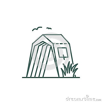 Camping tent minimalistic line icon. Illustration of a tent isolated on white background Vector Illustration