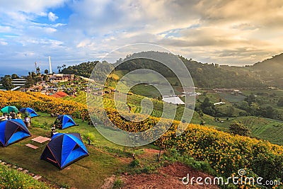 Camping tent - Mountain Landscape Stock Photo