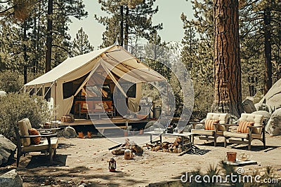 Camping tent, Nature travel concept. generative AI Stock Photo