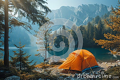 Camping tent, Nature travel concept. generative AI Stock Photo