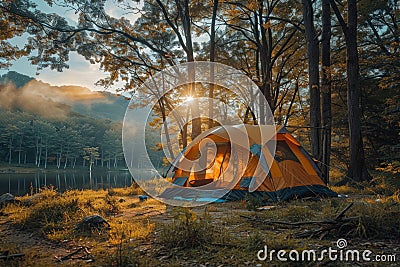 Camping tent, Nature travel concept. generative AI Stock Photo