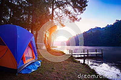 Camping tent in pang ung maehong sorn most popular winter travel Stock Photo