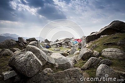 Camping and tenting in triund Editorial Stock Photo