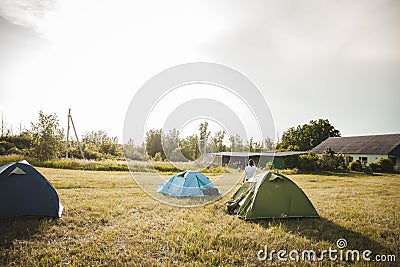 Camping tents on the lawn, a relaxing time with nature Editorial Stock Photo