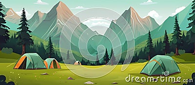 Camping tents in the Mountains. Tourist banner with copy space. generative ai Stock Photo