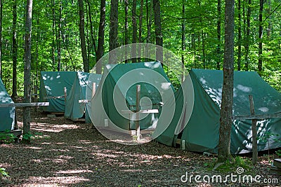 Camping Tents at Rustic Campground Stock Photo