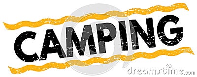 CAMPING text on yellow-black lines stamp sign Stock Photo
