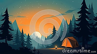 Camping themed background with empty copy space for text, Generative AI Stock Photo