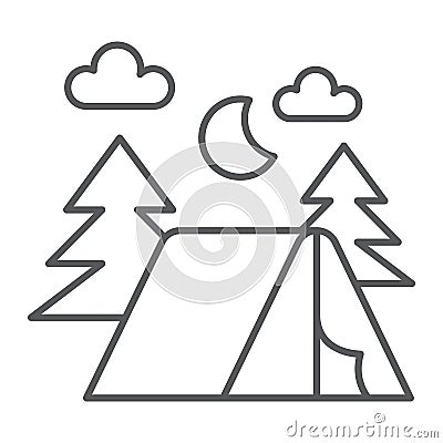 Camping thin line icon, nature and hiking, camp sign, vector graphics, a linear pattern on a white background. Vector Illustration