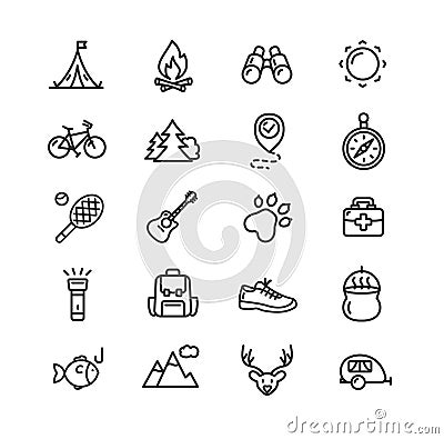 Camping Tourism Hiking Icon Set. Vector Vector Illustration