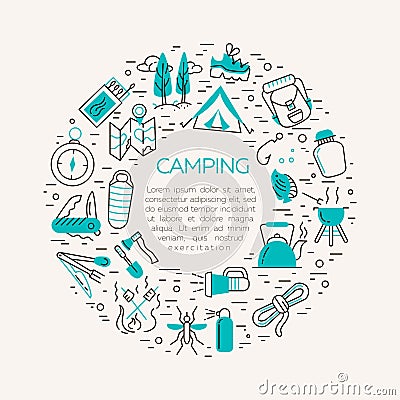 Camping and tourism icons Vector Illustration