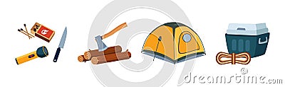 Camping and Tourist Equipment Object and Items Vector Set Vector Illustration