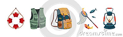 Camping and Tourist Equipment Object and Items Vector Set Vector Illustration