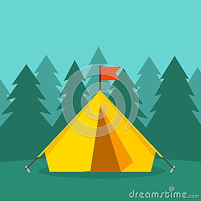 Camping tourist tent on forest landscape vector illustration Vector Illustration