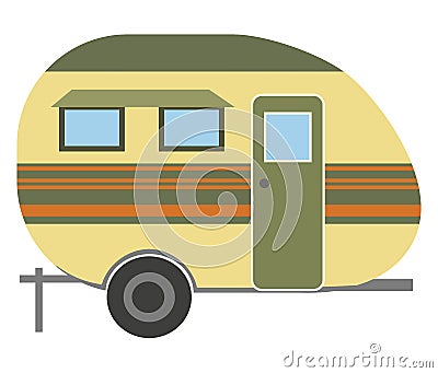 Camping trailer caravan isolated on white icon. Mobile home for country and nature vacation. Side view recreational Vector Illustration