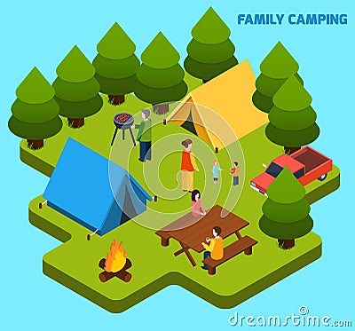 Camping And Travel Isometric Composition Vector Illustration