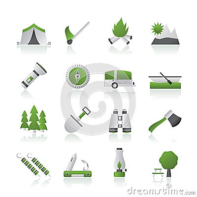 Camping, travel and Tourism icons Vector Illustration