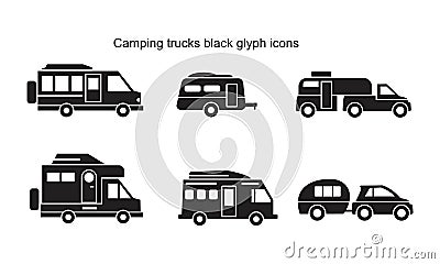 Camping trucks black glyph icon template black color editable. Camping trucks black glyph icon symbol Flat vector illustration for Cartoon Illustration