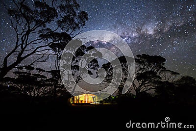 Camping under the Milky Way. Australia. Stock Photo