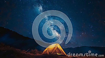Camping Under the Starry Night Sky Stock Photo
