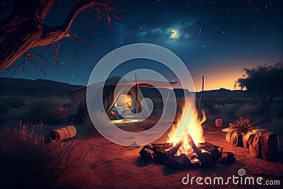 Camping under the stars, concept of Night Sky.generative ai Stock Photo