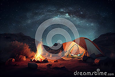 Camping under the stars, concept of Night Sky.generative ai Stock Photo