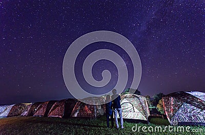 Camping under the stars and milky way at night in nan thailand Stock Photo