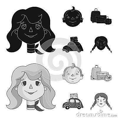 Camping, woman, boy, bag .Family holiday set collection icons in black,monochrome style vector symbol stock illustration Vector Illustration