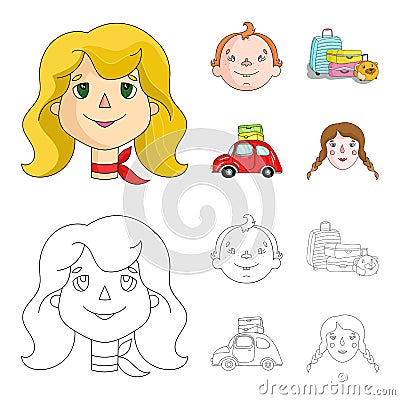 Camping, woman, boy, bag .Family holiday set collection icons in cartoon,outline style vector symbol stock illustration Vector Illustration