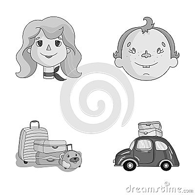 Camping, woman, boy, bag .Family holiday set collection icons in monochrome style vector symbol stock illustration web. Vector Illustration