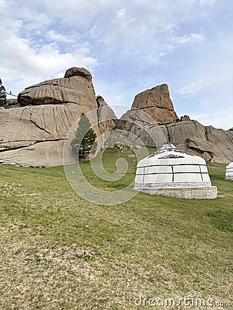 Camping yurts in Gorkhi-Terelj National Park in Mongolia Stock Photo