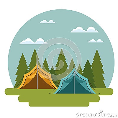 Camping zone with tent scene Vector Illustration