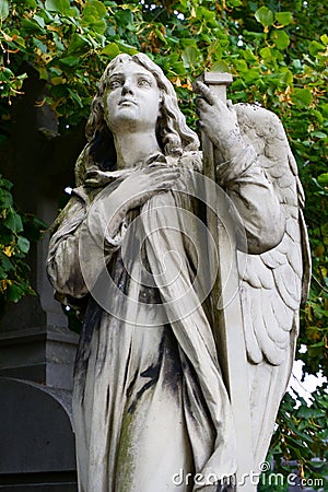 Campo Santo, Sint-Amandsberg, Belgium: angelic angel with wings on historic cemetery Editorial Stock Photo