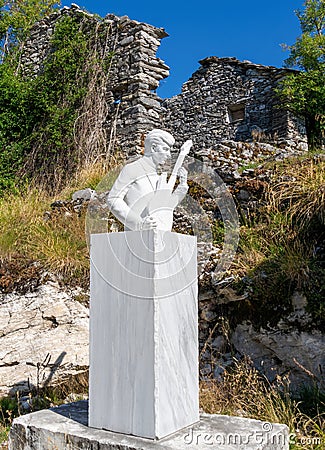 CAMPOCATINO, VAGLI SOTTO, LUCCA, ITALY AUGUST 8, 2019: A marble statue of David Bowie in Camponcatino. He used to visit Editorial Stock Photo