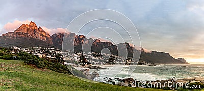 Camps Bay and the Twelve Apostel Mountain at Cape Town Stock Photo