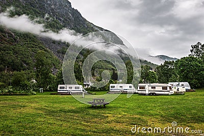 Campsite for camping trailers Stock Photo
