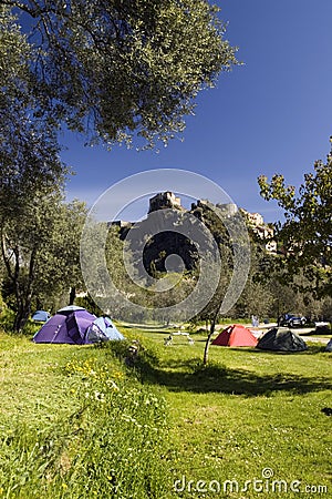 Campsite, Corte, Corsica Stock Photo