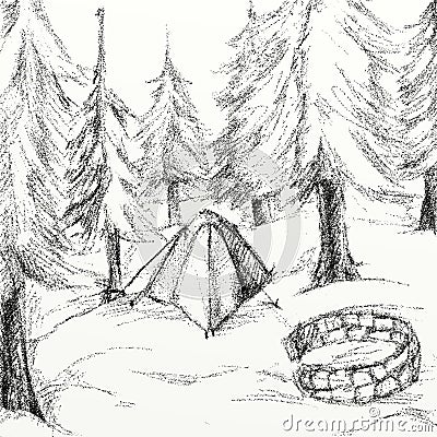 Campsite drawing Stock Photo