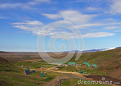 Campsite at KerlingarfjÃ¶ll Stock Photo