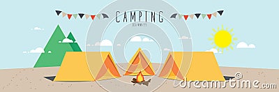 Campsite on mountain (Day) Vector Illustration