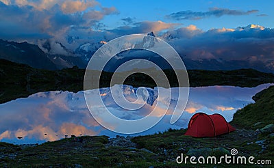 Campsite in the mountains Stock Photo