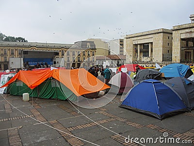 Campsite for the Peace, in Bogota, Colombia. Editorial Stock Photo
