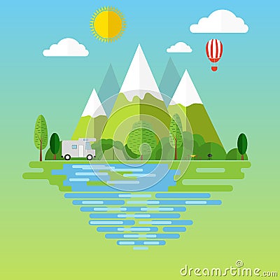 Campsite place in mountain. Vector Illustration