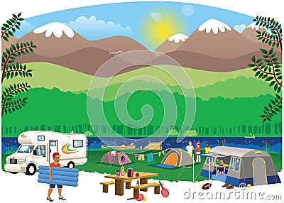 Campsite scene Vector Illustration